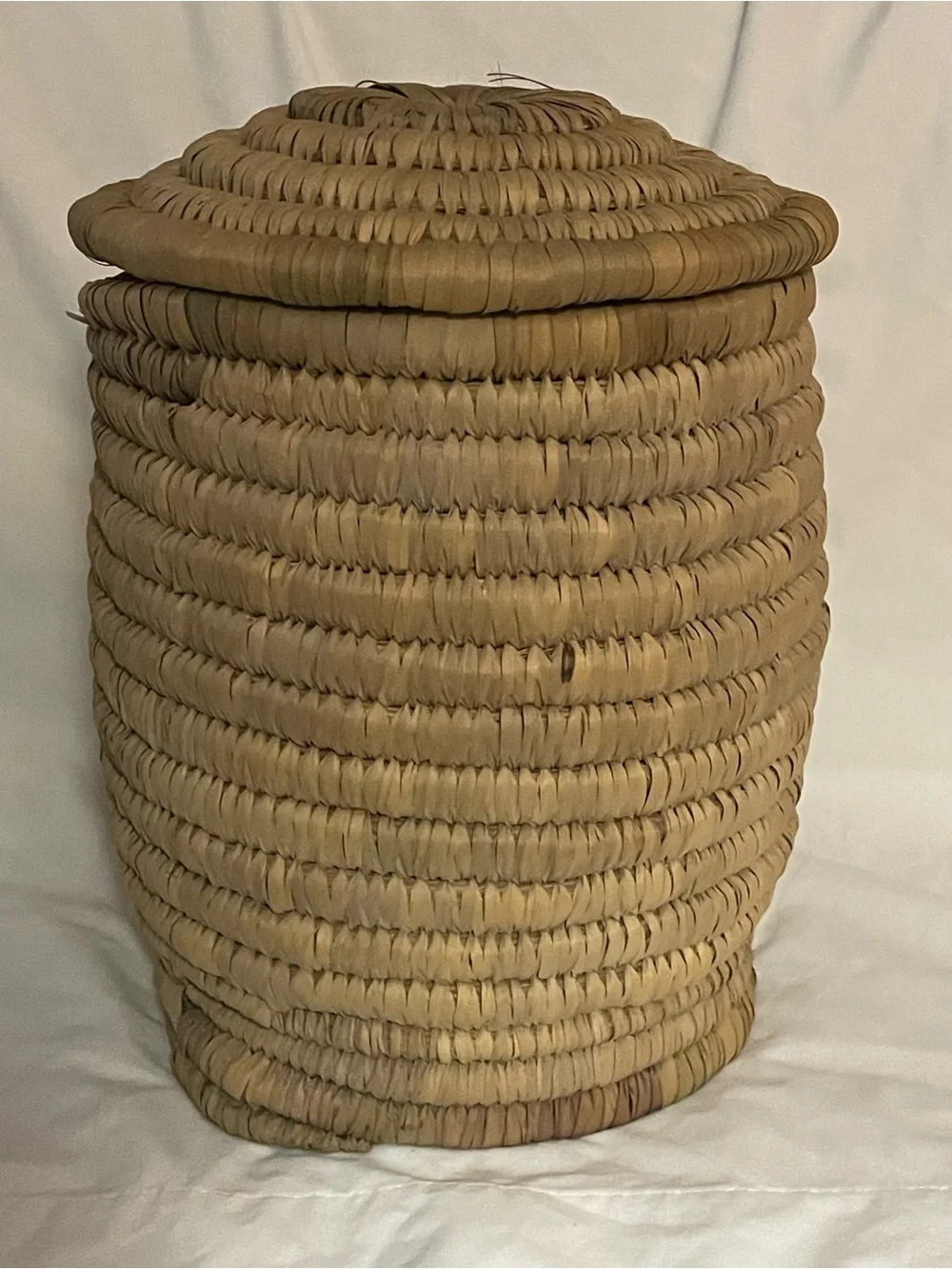 Handwoven Coiled Raffia 14” Lidded Snake Charmer Basket